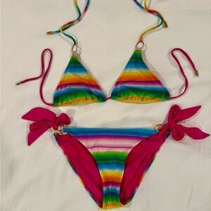 Sugar Free by Vanessa Hall Rainbow Stripe Triangle Bikini Set